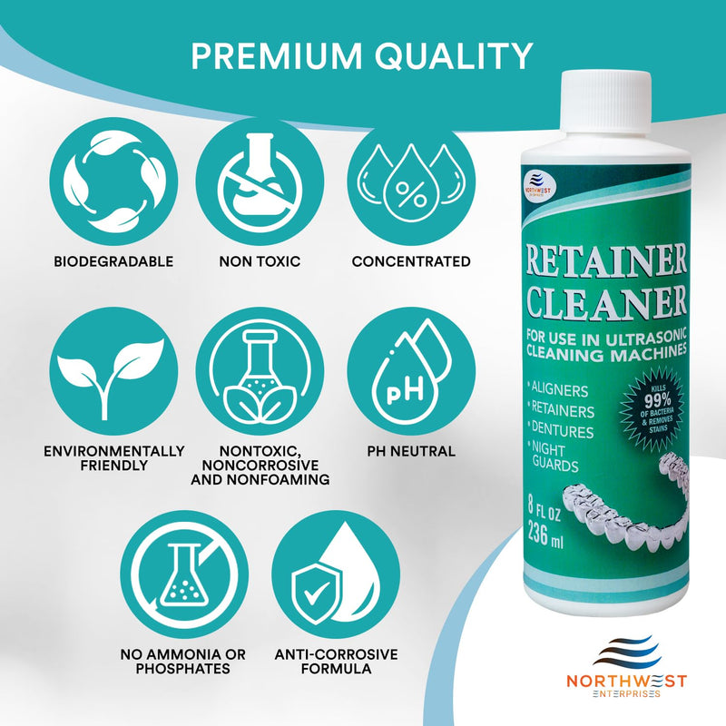 [Australia] - Ultrasonic Retainer Cleaner Solution Concentrate - Ultrasonic Denture Cleaner for Ultrasonic Machines - Cleans Mouthguards, Invisalign, and Nightguards - Updated Formula (Mint) (8 Ounces) 8 Ounces 