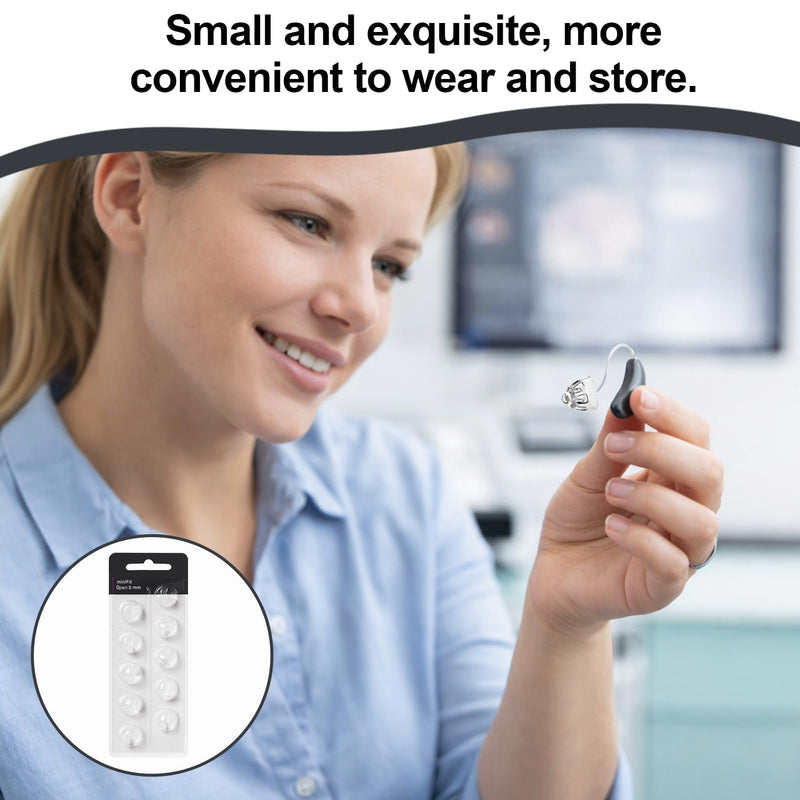 Hearing Aid Domes, Pack of 10, 8 mm Open Silicone Replacement Domes, Transparent, Compatible with Oticon Minifit Hearing Aids