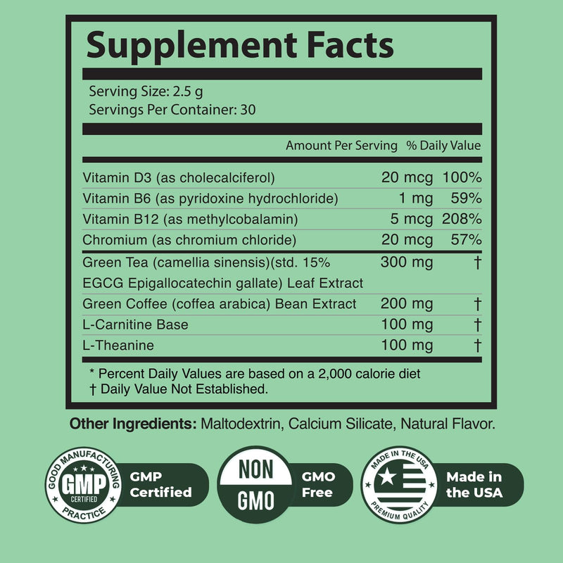 Ginger Fit Powder – Green Tea & L-Carnitine – 2.65oz, 1 Month Supply | Green Tea Extract, Green Coffee Bean, L-Carnitine & Chromium | Non-GMO, Made in USA | Mixes into water, powder 2.65 Ounce (Pack of 1)