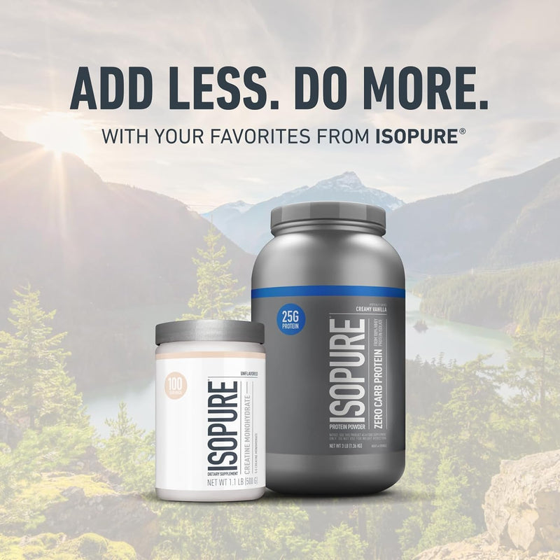 [Australia] - Isopure Unflavored Creatine Monohydrate Powder, Zero Added Ingredients, No Calories, 5g Creatine Monohydrate per scoop, 100 Servings, 500g 100 Servings (Pack of 1) 
