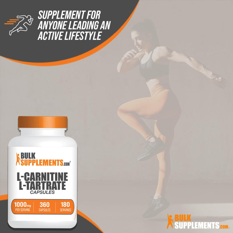 [Australia] - BulkSupplements.com L-Carnitine L-Tartrate Capsules - Carnitine Supplement, L Carnitine 1000mg Capsules - L-Carnitine Tartrate, Gluten Free - 2 Capsules per Serving, 360 Capsules (Pack of 1) 