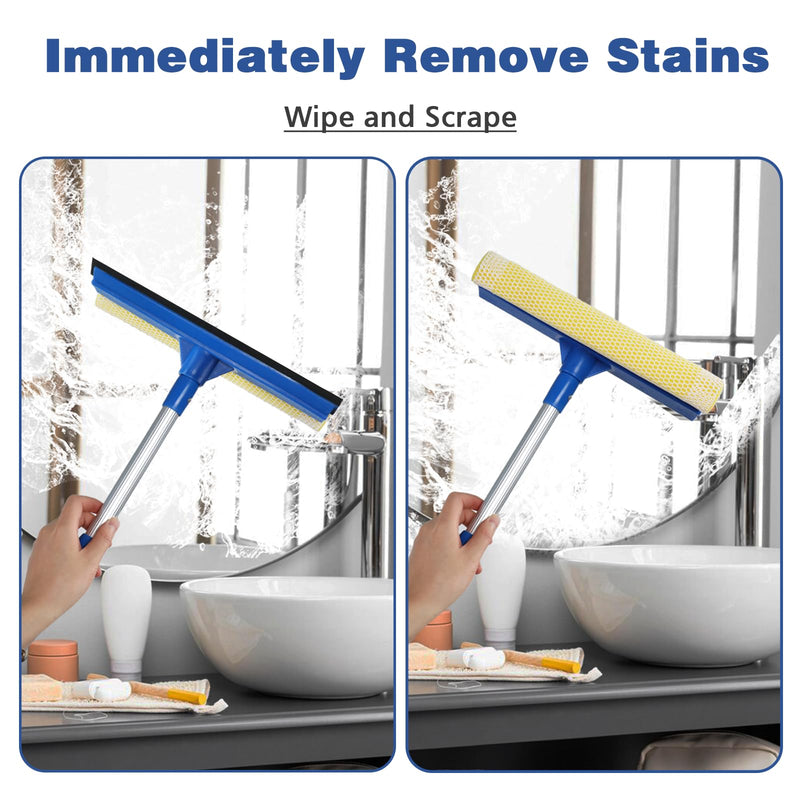 [Australia] - Professional Window Squeegee,2 in 1 Squeegee Window Cleaner with Long Stainless Steel Handle,Sponge Car Window Squeegee for Gas Station, Glass,Shower,Outdoor High Window Cleaning (Expansion payment) 