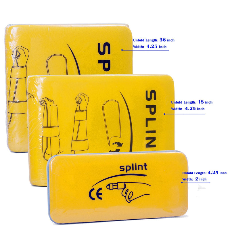 Splints: 3-Size Pack Made for Finger Neck, Leg, Knee, Foot, Wrist, Hand, Arm Injuries with a Handbag (Yellow) Yellow
