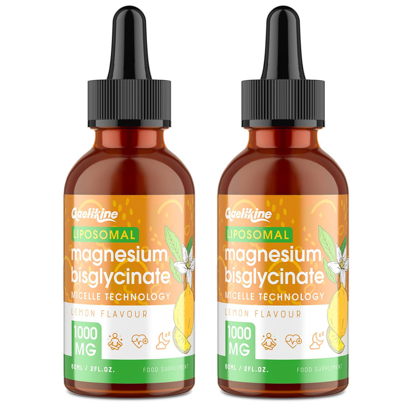 Magnesium Bisglycinate Drops 1000mg – Chelated Magnesium Supplement with Liposomal Micelle Technology, Lemon Flavor | Vegan | Non-GMO | Gluten-Free, 120ml 60 ml (Pack of 2)