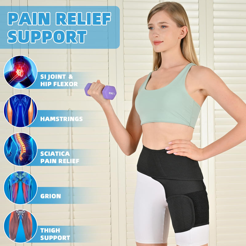 Tenbon Hip Brace for Sciatica Pain Relief Compression Wrap for Sciatic Nerve, Hamstring Pull, Hip Flexor Strain, Groin Injury, Pulled Thigh SI Belt Sacroiliac Joint Support Stabilizer for Men, Women