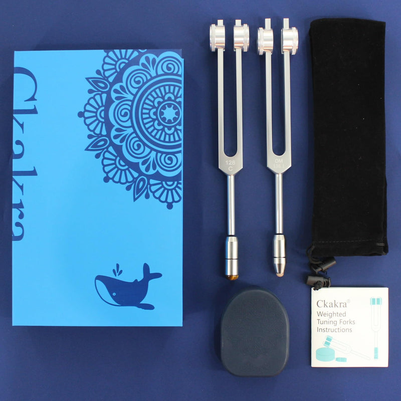 [Australia] - Pack of 2 Weighted Tuning Forks with Natural Gemstone Trigger Point for Sound &Body Healing, OTTO128& OM136.1, Zen Tools,Odorless Silicone Activator 