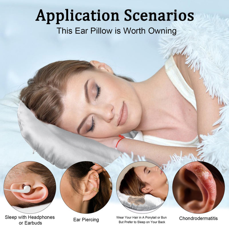 [Australia] - Ear Piercing Pillow, Silky Satin Piercing Pillow for Side Sleepers Ear Guard Protector Round Ear Pillows with Holes for Ear Pain Relief Sleeping Pressure Sore (Gray) 