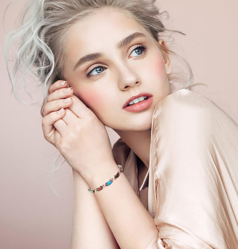 [Australia] - Magnetic Copper Bracelet for Women - Turquoise, 3500 Gauss, Rhombic-Shaped (2 Pcs) 