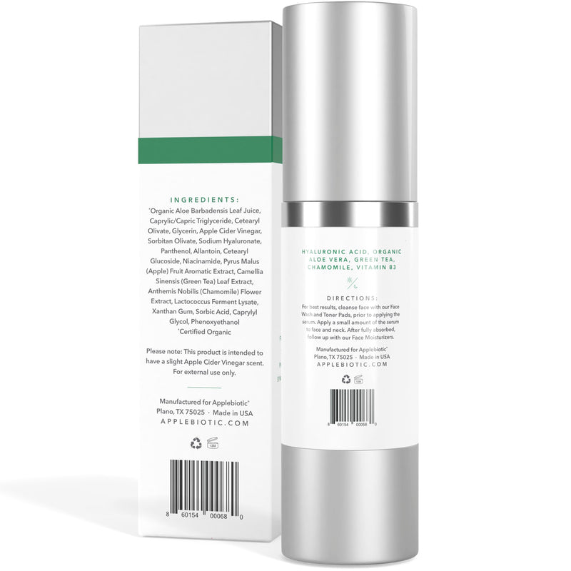 Applebiotic Hyaluronic Acid Serum for Face with Aloe, Green Tea and Vitamin B3, Day and Night Face Serum, Hydrating and Blemish Control Serum, Oil-Free (1 Oz) (Pkg May Vary) 1 Fl Oz (Pack of 1)