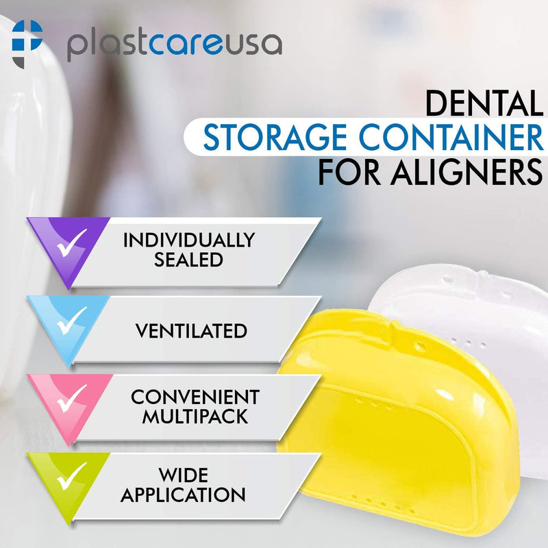 Assorted Retainer Case Box of 12 Individually Sealed, Dental Storage Container for Aligners, Mouth Guards - Yellow, White, Pink, Green, Purple, Blue 12 (1 Box) Assorted