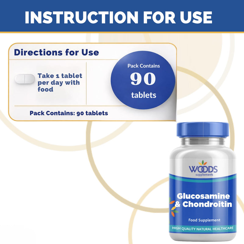 Glucosamine 500mg & Chondroitin 400mg (90 Tablets) from Woods Supplements | Dual Supplement Formulation | 16% Preparation Tablets 90