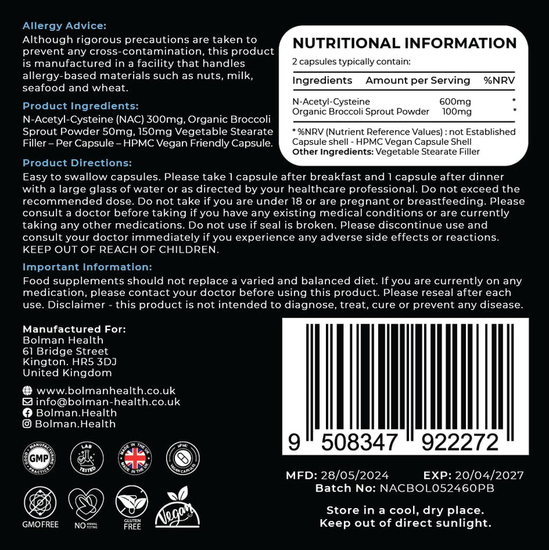 N-Acetyl-Cysteine (NAC) Capsules | 600mg Per Serving | 60 Capsules | 30 Day Supply | Supports Immune Function, Brain Function & Respiratory Health | Vegan | Non-GMO (Pack of 2) 60 count (Pack of 2)