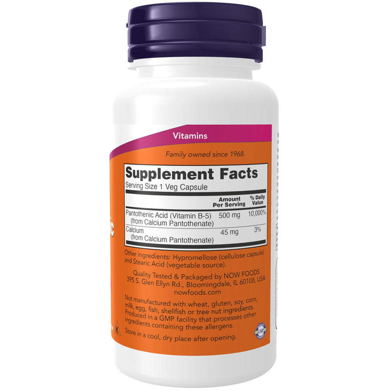NOW Foods Supplements, Pantothenic Acid (Vitamin B-5) 500 mg, B-Complex Vitamin, 100 Capsules 100 Count (Pack of 1)