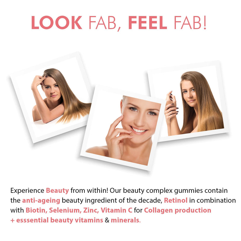 OMG! Retinol, Biotin & Selenium + Collagen producing Vitamin | Hair, Skin & Nails Beauty Gummies (60) by OhMyGummie | Multivitamins & Minerals (A, C, D, E, B6, B12 & Zinc) | Vegetarian & Gelatin-Free