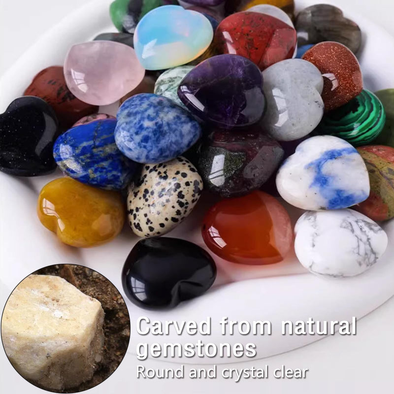 [Australia] - DALAETUS Pack of 24 Heart Stones, Healing Crystal Gemstones for Lovers, Love Heart Natural Colorful Crystals Stones for Meditation, Chakra, Reiki, Energy Balancing, Balancing, Valentine's Day 24 Hearts 