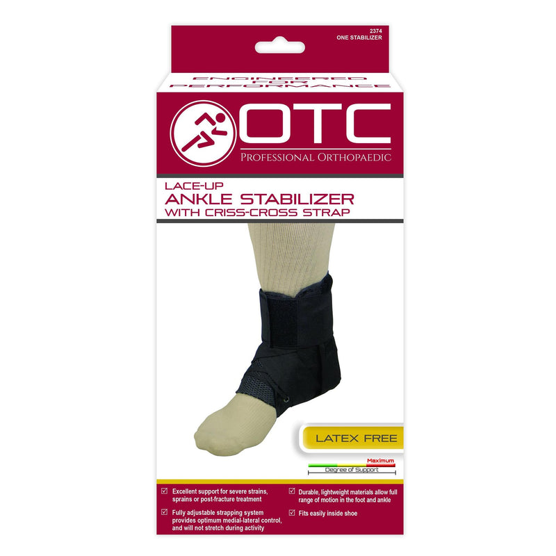 OTC Ankle Stabilizer Brace with Criss-Cross Lace-Up Adjustable Support, Black, X-Large