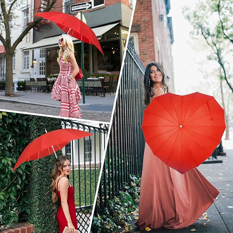 Forever Love Parasol Lace Heart-shaped Red Umbrella Girls Umbrella for Valentine, Wedding, Engagement and Photo Props (Red)