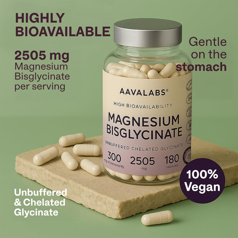 Chelated Magnesium Bisglycinate 2505mg per Daily Dose (Elemental 300 mg) - Unbuffered High Strength Magnesium Supplements for Women and Men –180 Capsules - Vegan