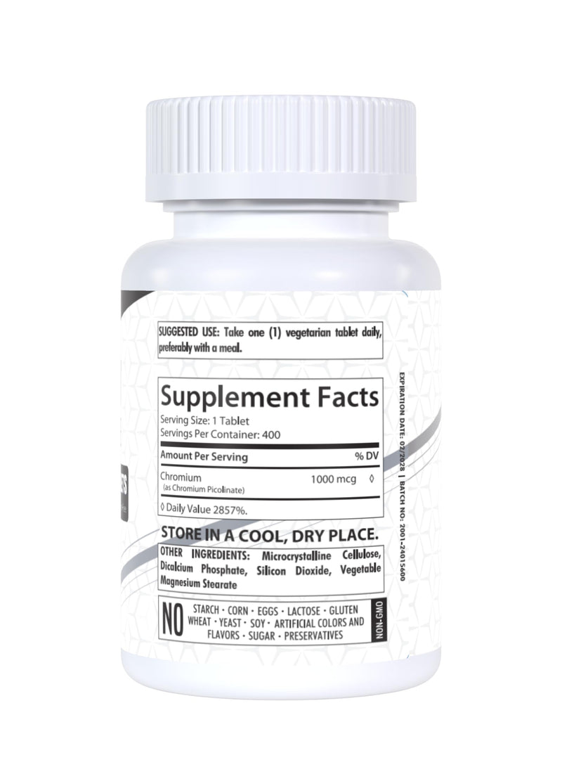 [Australia] - Chromium Picolinate 1000mcg | 400 Tablets | Support Carbohydrate Breakdown & Metabolism | Non-GMO and Gluten-Free by HealthFare 400 Count (Pack of 1) 