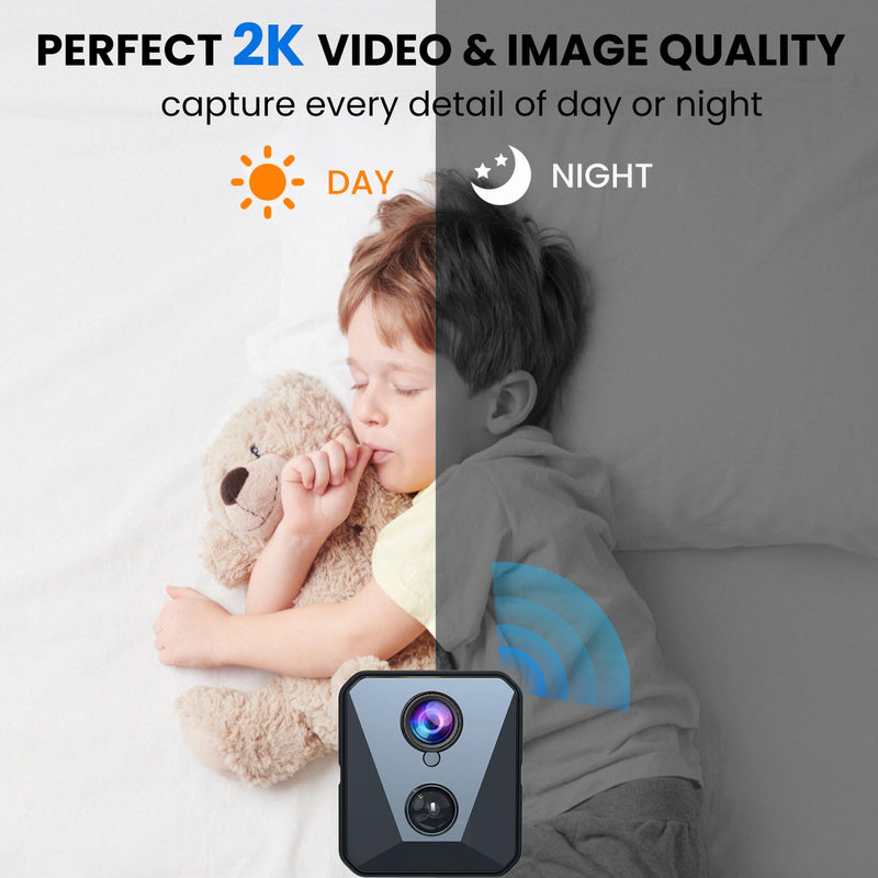 [Australia] - 2025 Upgraded Security Camera, 4K HD Mini Nanny Cam for Home with Night Vision, WiFi Indoor Camera, 100 Days Long Battery Life, Motion Detection, Remote Viewing, Wireless Surveillance Cam WIFI Camera 