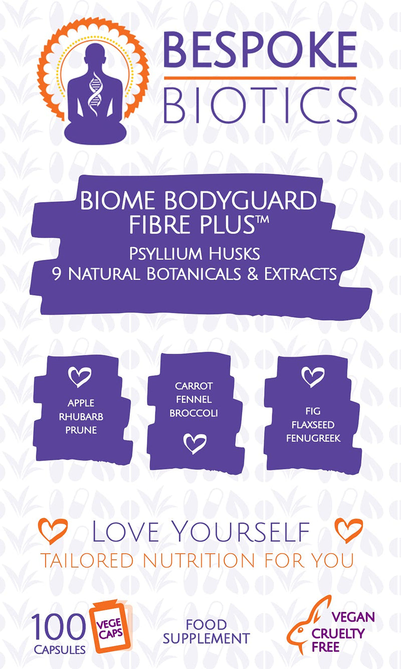Psyllium Fibre & Rhubarb +Botanicals 100 Caps | Soluble and Insoluble Fibre Blend | UK | Brain Gut & Immune Health |GMP Standards BIOME Bodyguard Fibre+
