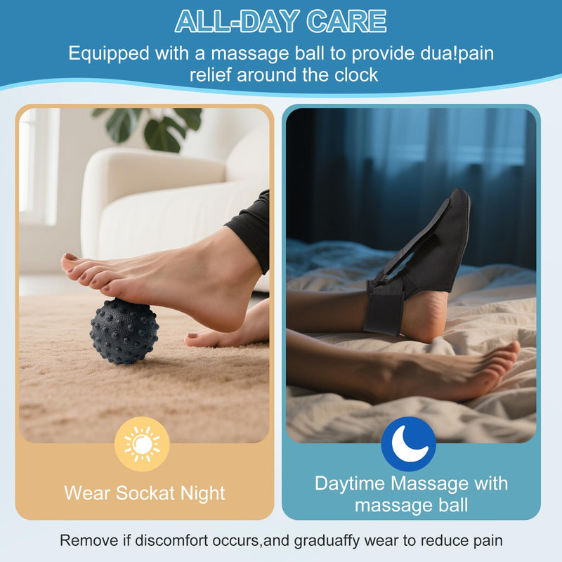 [Australia] - Plantar Fasciitis Night Splint Brace with Massage Ball, Relieves Foot Drop and Achilles Tendonitis, Adjustable Straps, Soft & Comfortable Sleep, Night Splint for Plantar Fasciitis Women & Men, Medium 