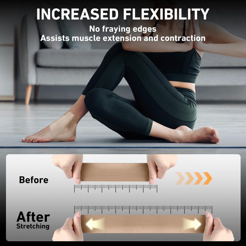 [Australia] - Kinesiology Tape for Ankle, KTQUICK 12 Count Ankle Tape Precut, Original Cotton Waterproof & Breathable, Enhance Elastic Kinesiology Athletic Tape for Ankle Support and Muscle to More Sports (Beige) Beige 