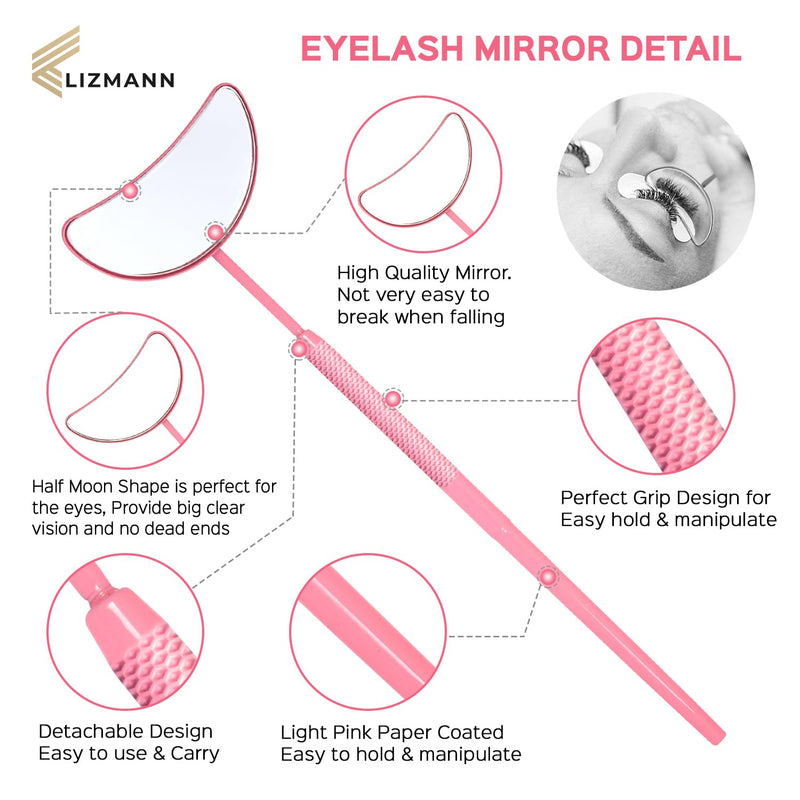 LIZMANN Eyelash Extension Tweezers (Pink Set of 7) – Professional Fiber Tip Lash Tweezers for Classic & Volume Lashes – Anti-Static Japanese Steel PACK OF 7 Pink