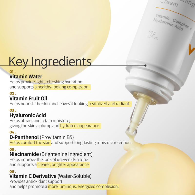 Vitamin Brightening Cream for Dull, Rough-Feeling Skin – Vitamin Glow Cream, Lightweight Daily Korean Face Cream