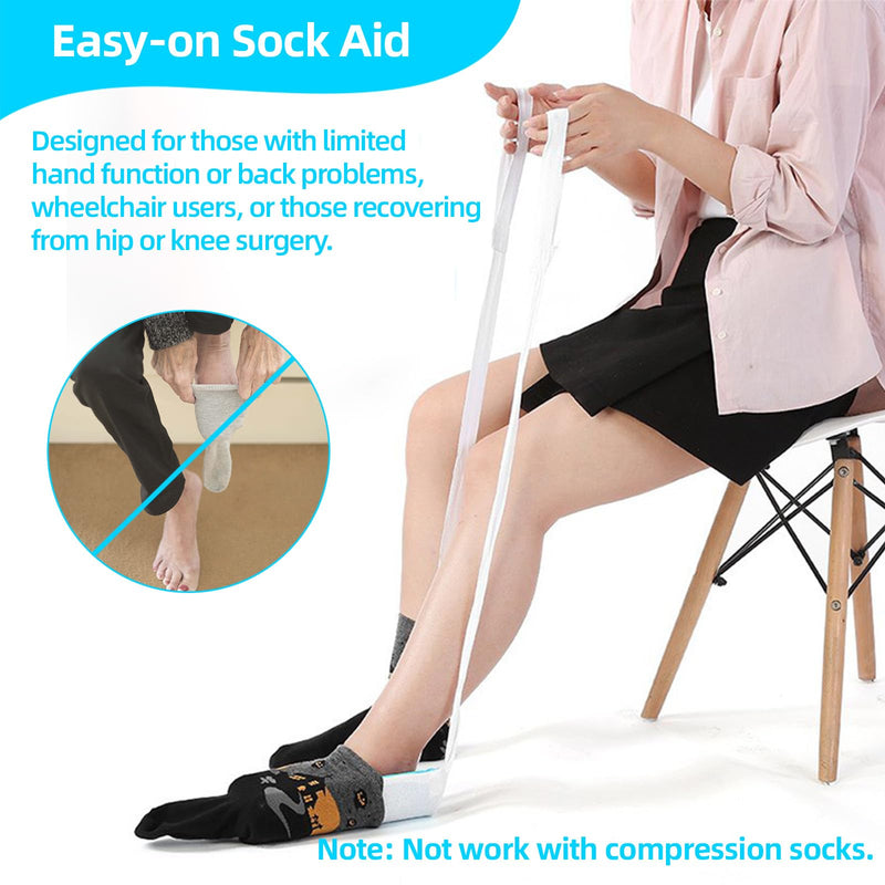 [Australia] - Sock Aids for Putting On Socks, Sock Assistant Device No Bending for Easy Dressing, Sock Helper Tool with Adjustable Extended Shoe Horn Long Handle, Back Scratcher for Seniors, Disabled, Pregnant 