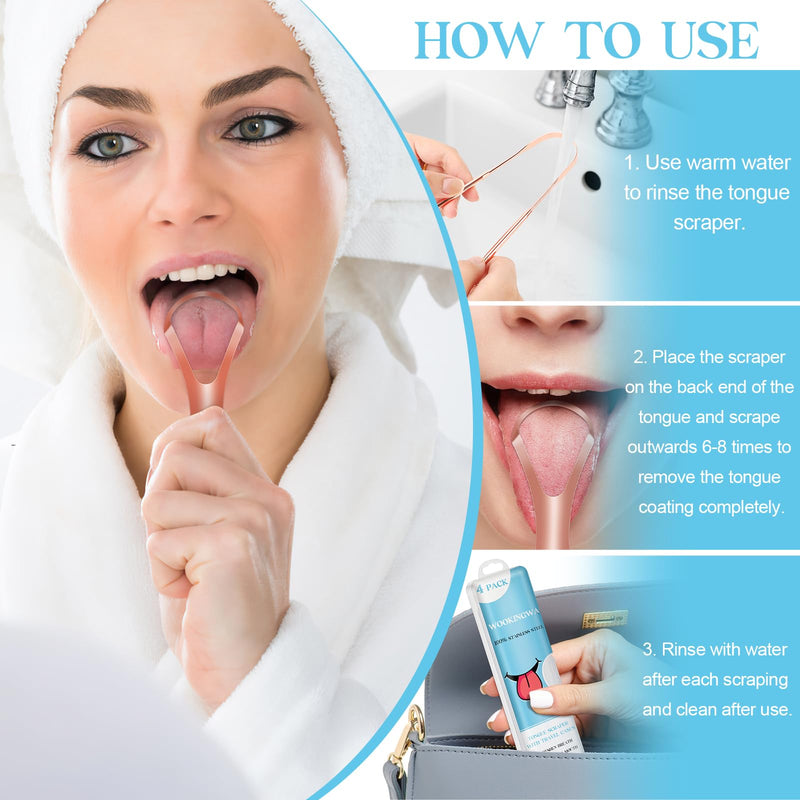 [Australia] - 4 Pack Tongue Scraper for Adults and Kids,100% Stainless Steel Tongue Scraper with Travel Case,Reduce Bad Breath,Easy to Use and Carry,Metal Tongue Scraper for Oral Care&Hygiene,Rose Gold Rose Gold 