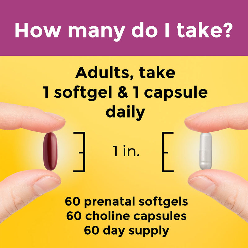 [Australia] - Nature Made Prenatal Vitamin Softgels + Choline Capsules, Folic Acid + DHA + Choline, 60 Prenatal Vitamins for Women, 60 Choline Supplements Capsules, 60 Day Supply 
