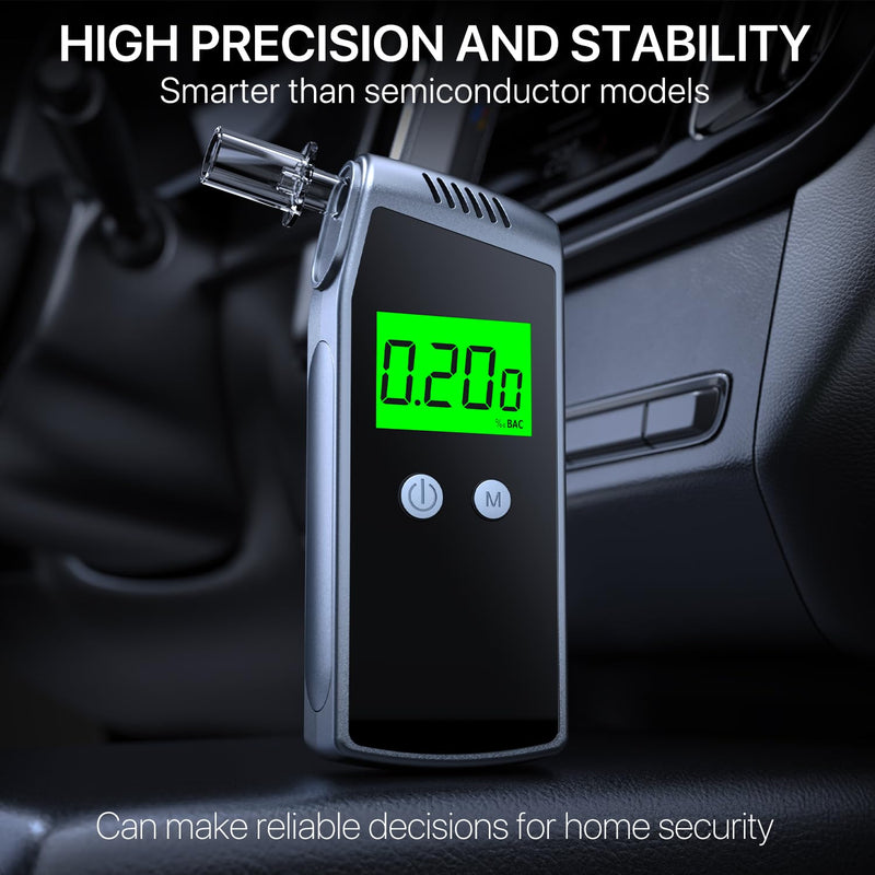 Breathalyzer, Home Alcohol Tester with LCD Digital Display,Portable Breathalyzer for Personal & Party Use with 10 Replaceable Mouthpieces（Black)