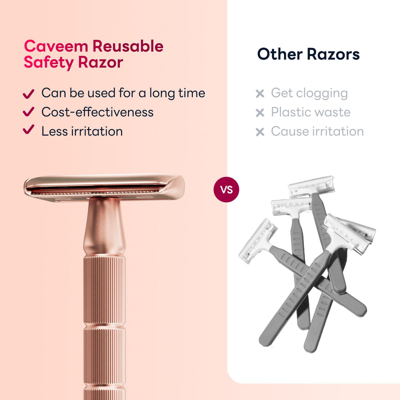 Rose Gold Double-Edge Safety Razor, Single-Blade Razors with 5 Stainless Steel Blades, Reusable Metal Razor for Men and Women 1 Count (Pack of 1) Rose Gold Razor
