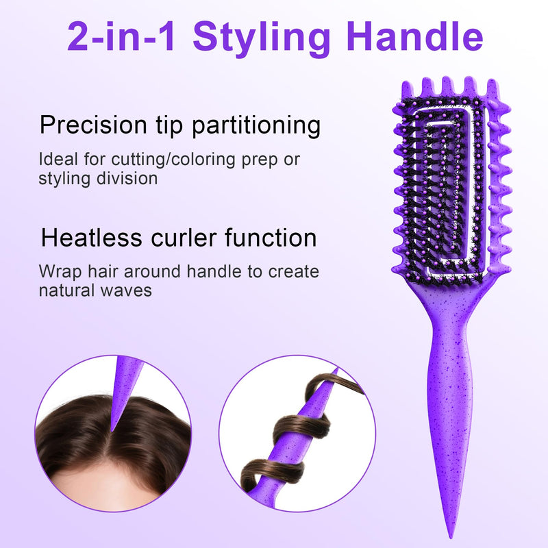 2-Pack Curly Hair Brush, Curl Defining Brush with Soft Boar Bristles Detangling Tangled Glides, Wide-Teeth Design Effortlessly Shaping & Defining Curls, Curling Definer for Wet & Dry Hair(Pink Purple) Pink Purple