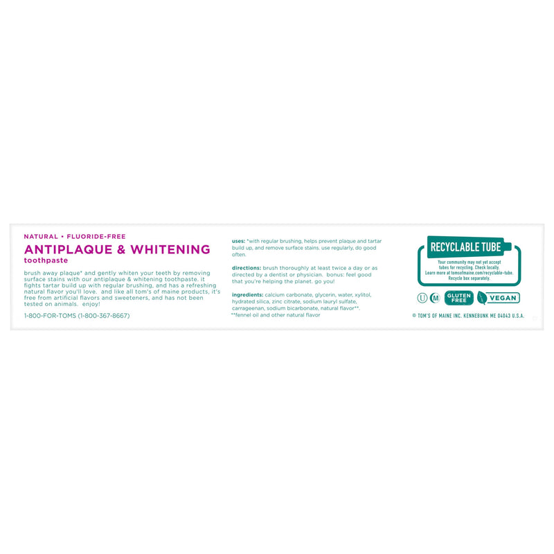 [Australia] - Tom's of Maine Fluoride-Free Antiplaque & Whitening Natural Toothpaste, Fennel, 5.5 oz. 2-Pack 11 Ounce (Pack of 1) 