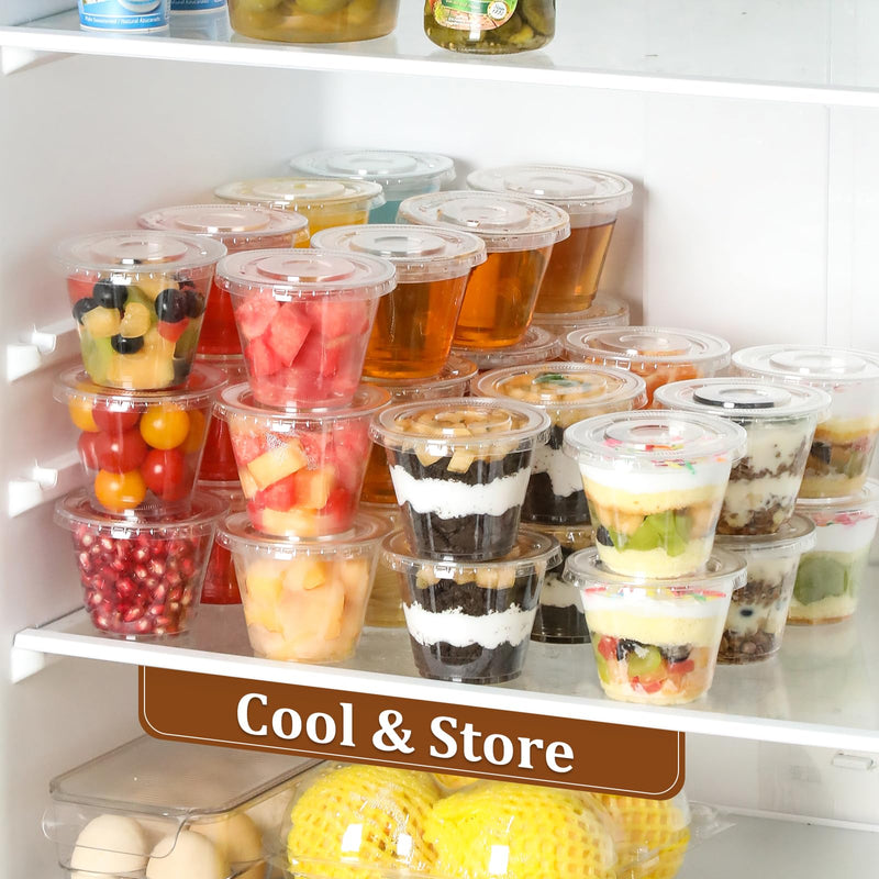 [Australia] - AOZITA [50 Sets, 9 oz Clear Plastic Cups With Flat Lids No Hole, Disposable Cups With Lids for Ice Cream, Pudding, Cake, Snacks Smoothie, Milkshake, Cold Drinks 50 Sets 