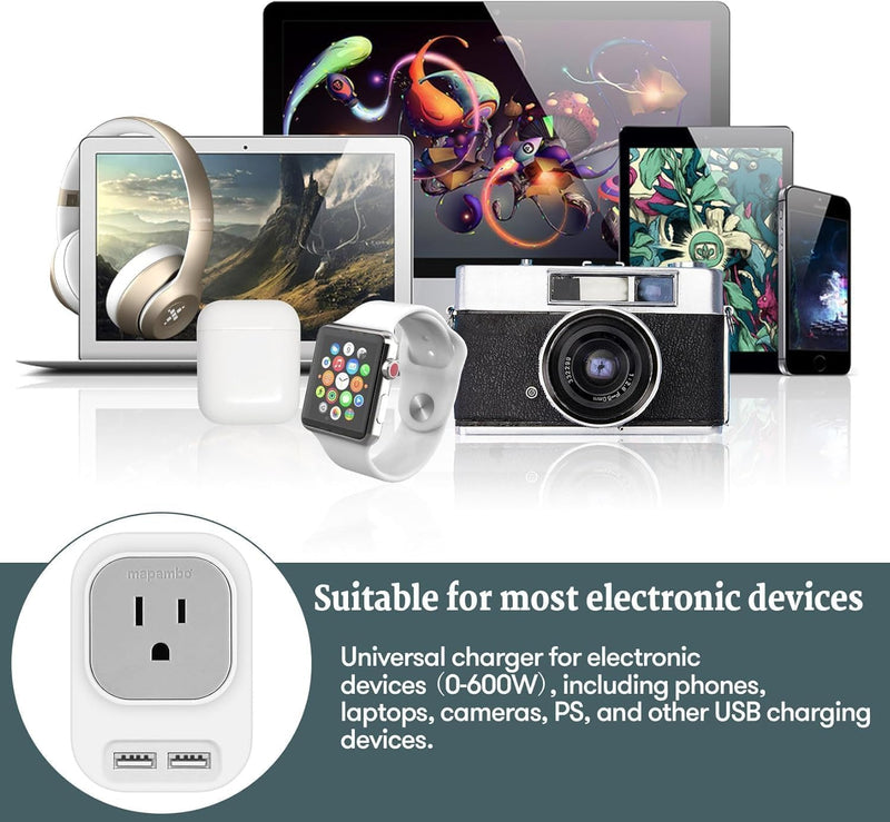220V to 110V Voltage Converter US to Europe with 2 USB A 2 USB C Fast Charging, Power Converter for European Travel International Universal Travel Adapter for France Italy Germany Spain White