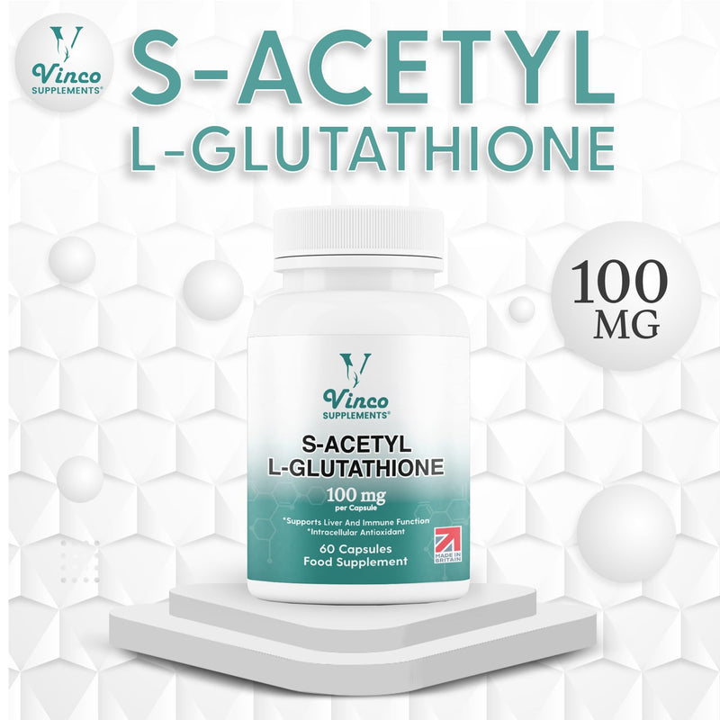 Vinco S-Acetyl L-Glutathione Supplement, 60 L-Glutathione Capsules, Antioxidant Supplement, Support Immune System & Neuron Health- 100mg per Serving, Protects Liver Function - Non-GMO & Gluten Free