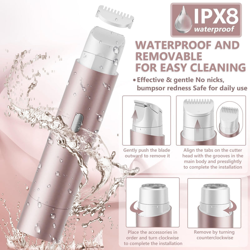 [Australia] - 2 in 1 Womens Razors Shaver Bikini Tnimmer, Women Electric Razors for Shaving Underarms Leg Pubic Facial Hair Removal for Waterproof Wet and Dry IPX8 