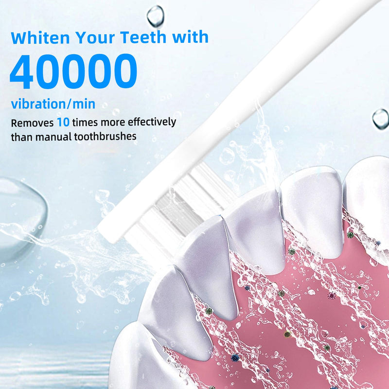 Rooman Electric Toothbrush for Adults with 8 Brush Heads, 40,000 VPM Sonic Toothbrush, IPX7 Waterproof, 4-Hour Charging, 90 Days of Continuous use, 3 Modes, Built-in Smart Timer (Pink) Pink