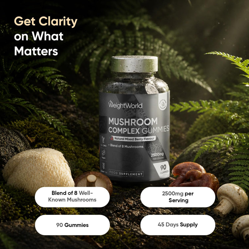 Mushroom Gummies - 90 Gummies - 45 Days Supply - 8-in-1 Complex - 2500mg - Lions Mane, Reishi, Chaga, Shiitake & Maitake - Vegan Mushroom Complex Gummies for Women & Men - Natural Mixed Berry Flavour