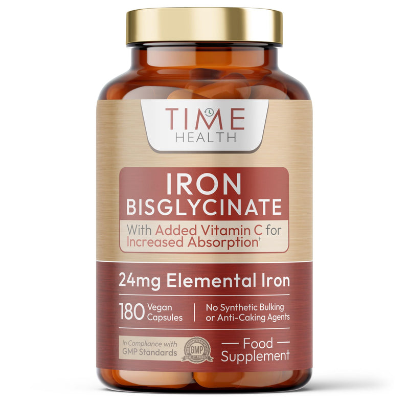 Gentle Iron – High Strength 24mg Iron Plus Natural Vitamin C – 180 Capsules - for Men and Women – Active & Bioavailable Form – UK Made Supplement – GMP Standards – Zero Additives – Vegan
