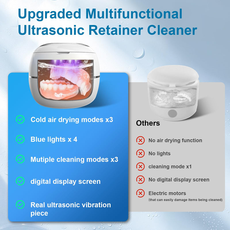 [Australia] - Ultrasonic Retainer Cleaner Machine,45Khz/25W Retainer Cleaner Machine with Digital Timer,Blue Light & Drying For Dentures Aligners Braces Mouth Guards Night guard white 
