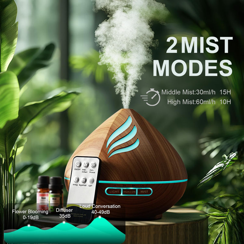 [Australia] - Essential Oil Diffuser 500ml with 8 Diffuser Oil, Aromatherapy Diffusers, Air Freshener, Humidifier with Remote Control, 4 Timers for Bedroom 