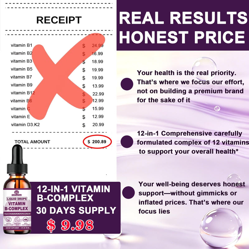 Vitamin B Complex for Women Men, Methylated B Complex Vitamins Liquid, 2Oz | Super B Complex - B12 Methylcobalamin | B9 Folic | Vitamin C, B12 B6 B1 Niacin, Support Brain, Heart & Immune Health, Vegan