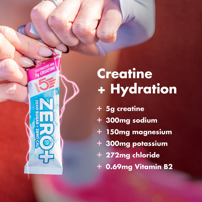 HIGH5 Zero+ Creatine & Electrolytes Hydration Sachets - Sugar Free Electrolytes Powder with 5g Creatine Monohydrate for Performance, Power & Focus - Rehydration Sachets (Berry, 16 x 11.5g) Berry