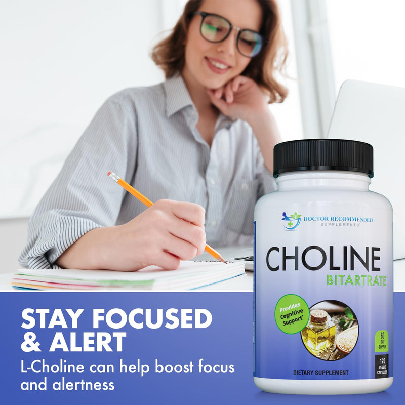 [Australia] - Premium Choline - 500 mg - 120 Veggie Capsules - by DOCTOR RECOMMENDED SUPPLEMENTS - Supports Cognitive Health, Memory & More 120 Count (Pack of 1) 