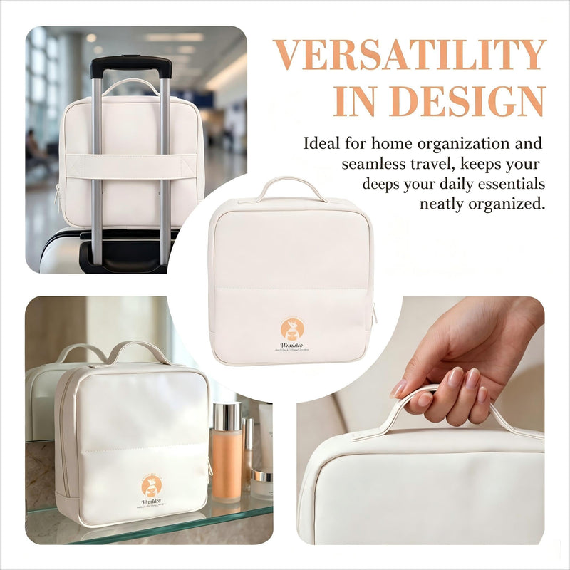 Standing Makeup Bag, Fold Down Trave Cosmetic Bag,Large Capacity Toiletry Bags for Women,Portable Free-Standing Makeup Bag and Brush Storage Bag for Easy Access (Creamy) Creamy