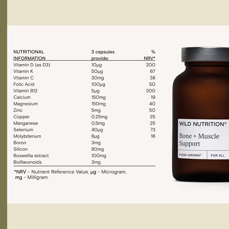 WILD NUTRITION Food-Grown Bone + Muscle Support | Support Bone Health | Key Minerals Calcium, Zinc, Magnesium and Vitamins C, D and K